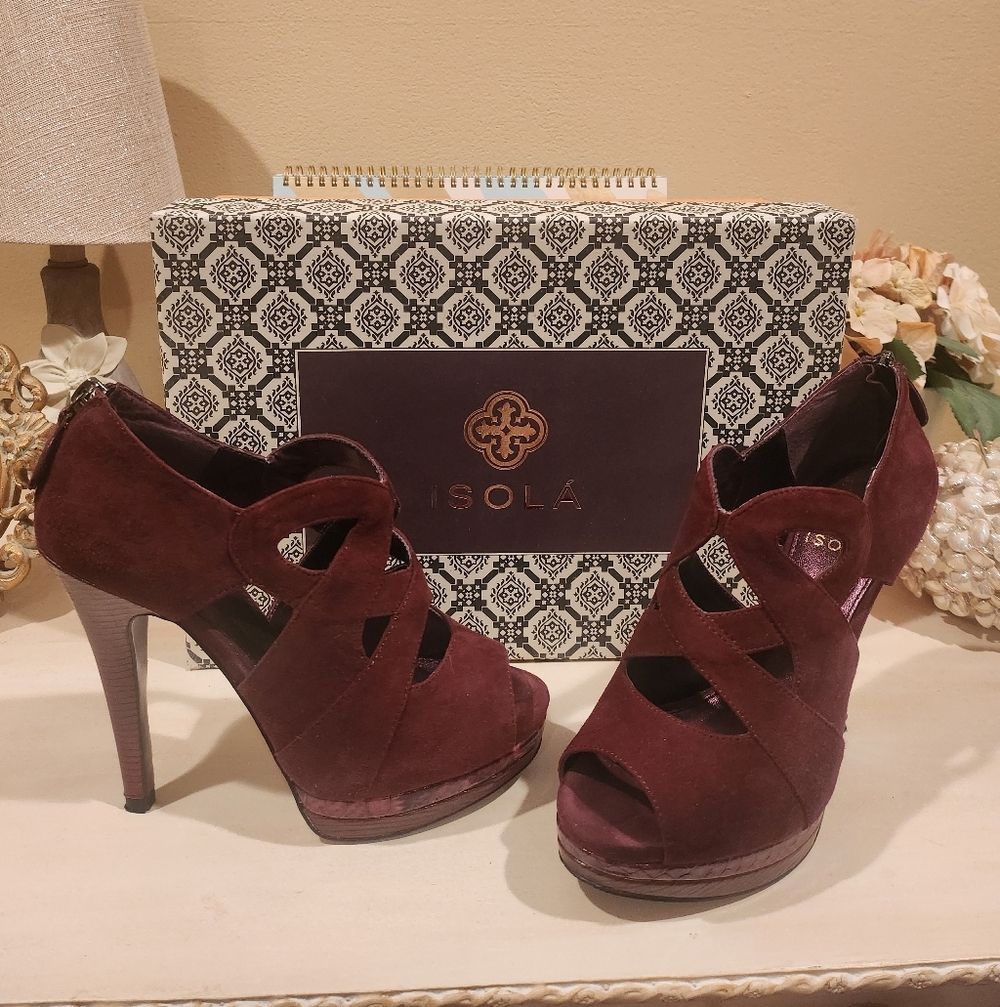 ISOLA DALLAN STRAPPY PLATFORM HEELS Women's Burgundy Suede Heels